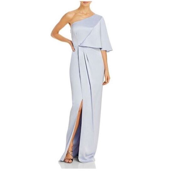 Aidan Mattox Crepe Satin One Shoulder Evening Gown Women's Size 12 Silver Mist - Picture 1 of 8